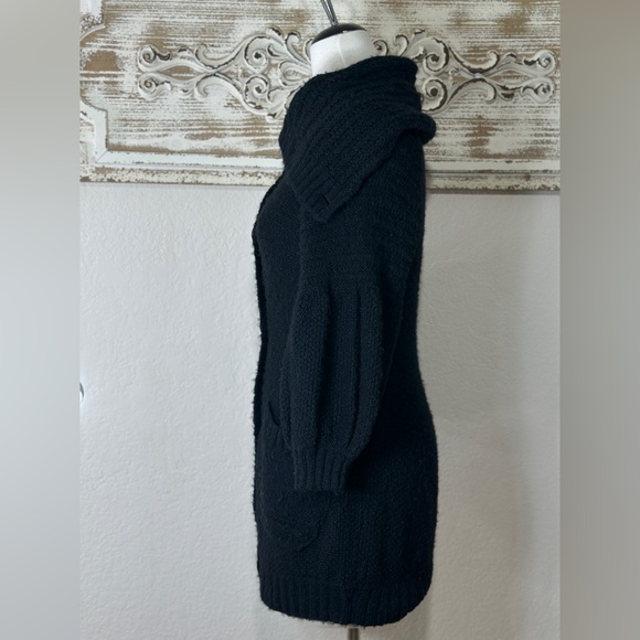 Free People Black Large Buttons Wool Blend Balloon Sleeves Long Cardigan Small - Picture 2 of 9